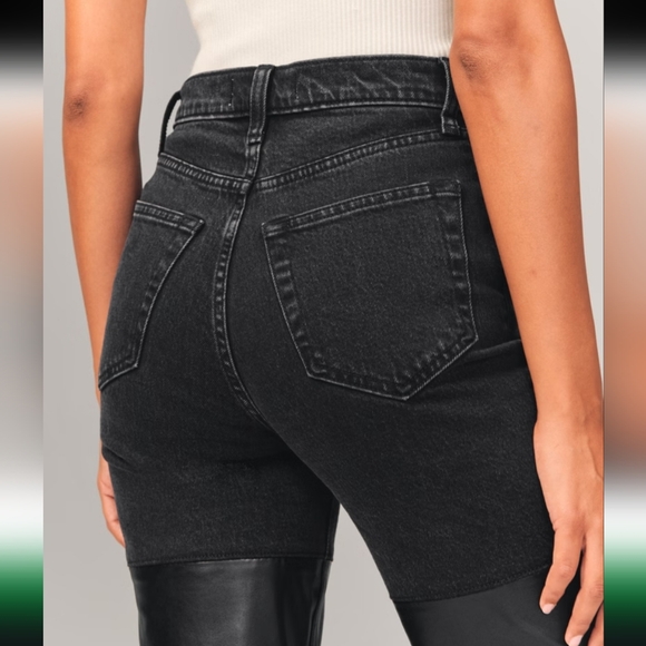 A&F ♡ faux leather black jeans 32 / 14 90s straight ultra high rise abercrombie - Picture 12 of 12